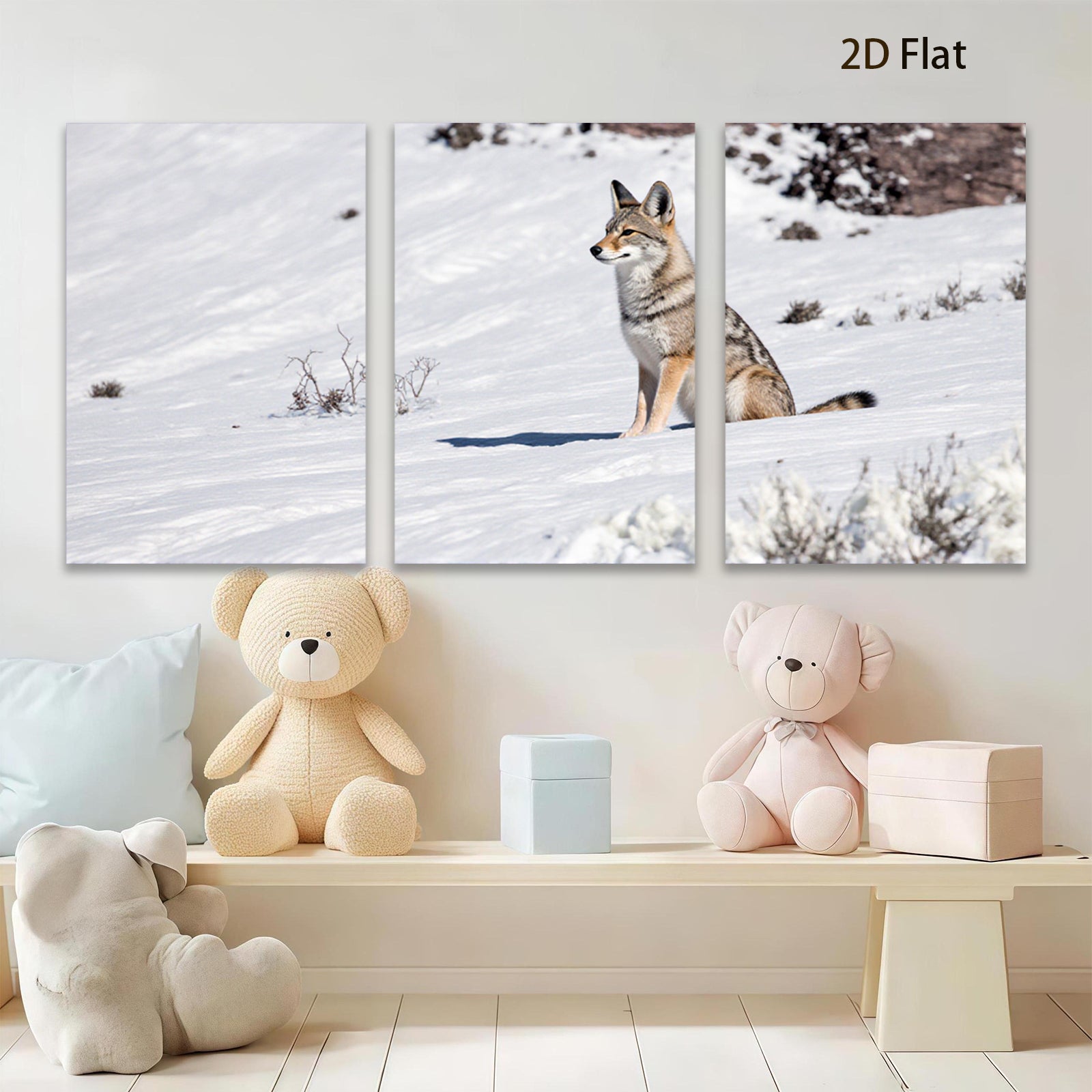 2D flat 1pc Winter Wildlife Coyote Portrait Rustic Farmhouse Wall Art Canvas Prints for Living Room Bedroom Decor Modern Gallery Wrapped Tealight