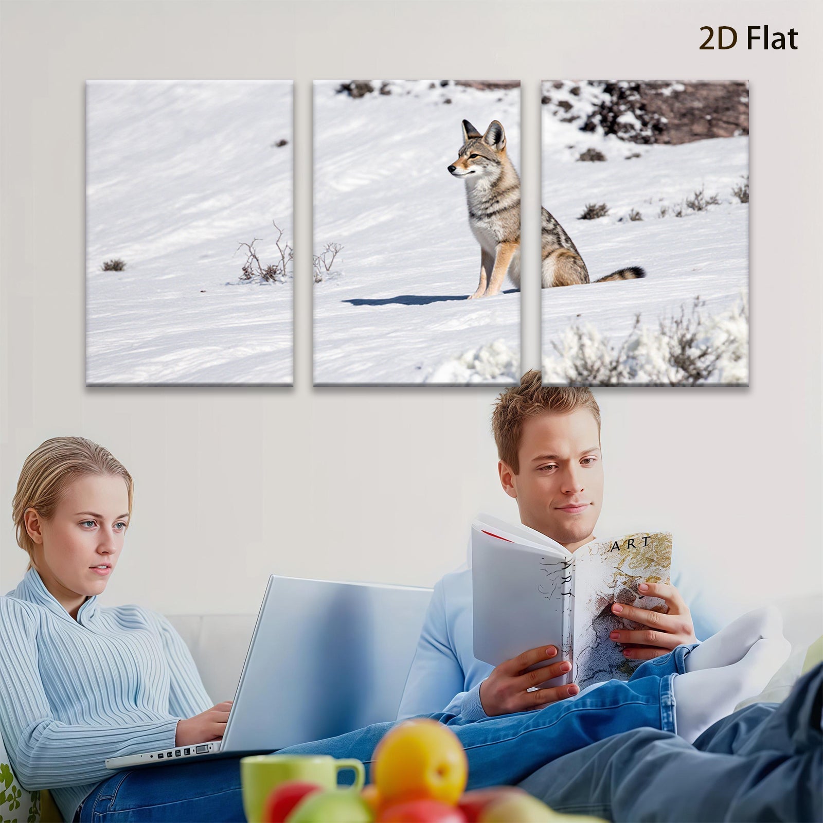 2D flat 1pc Winter Wildlife Coyote Portrait Rustic Farmhouse Wall Art Canvas Prints for Living Room Bedroom Decor Modern Gallery Wrapped Tealight