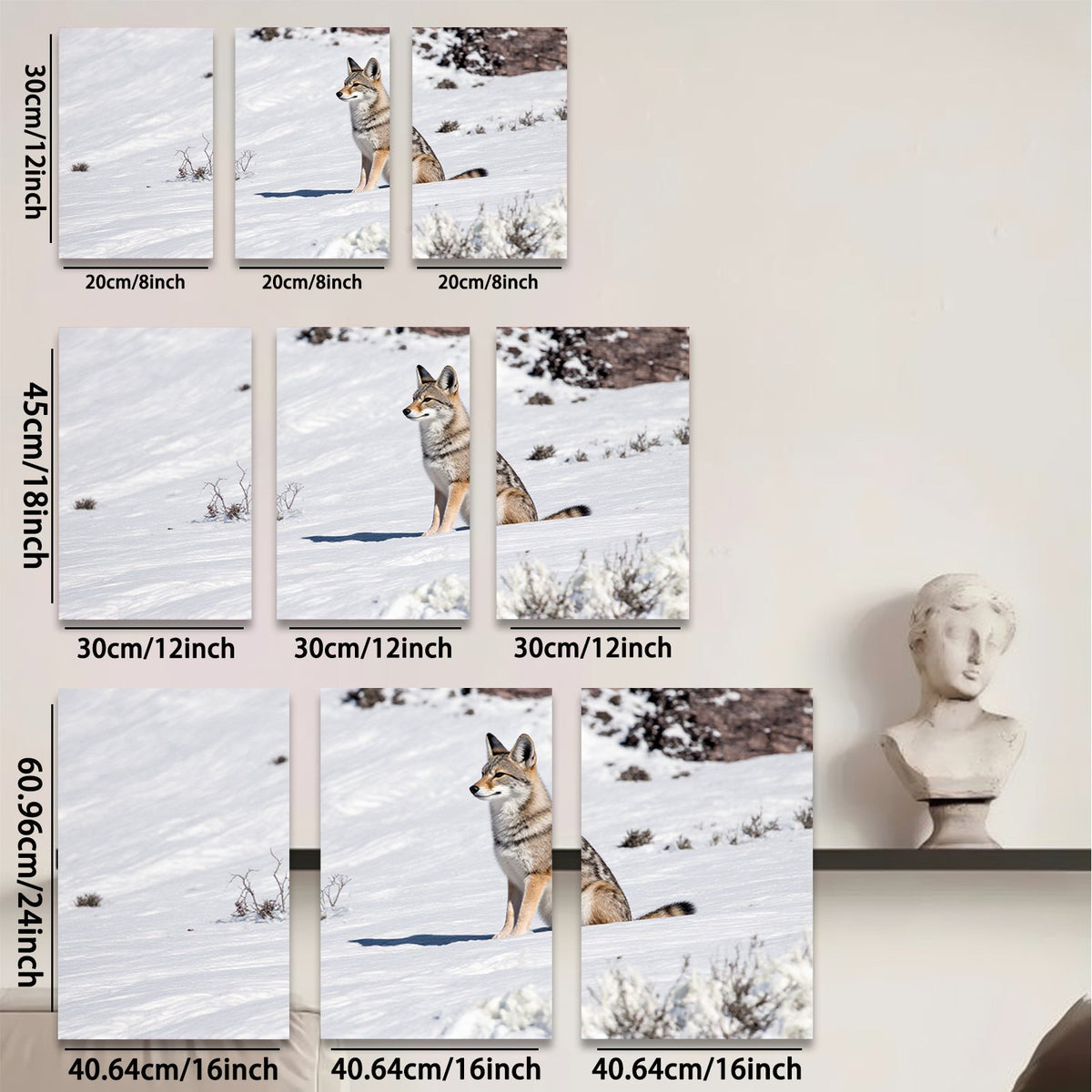 2D flat 1pc Winter Wildlife Coyote Portrait Rustic Farmhouse Wall Art Canvas Prints for Living Room Bedroom Decor Modern Gallery Wrapped Tealight