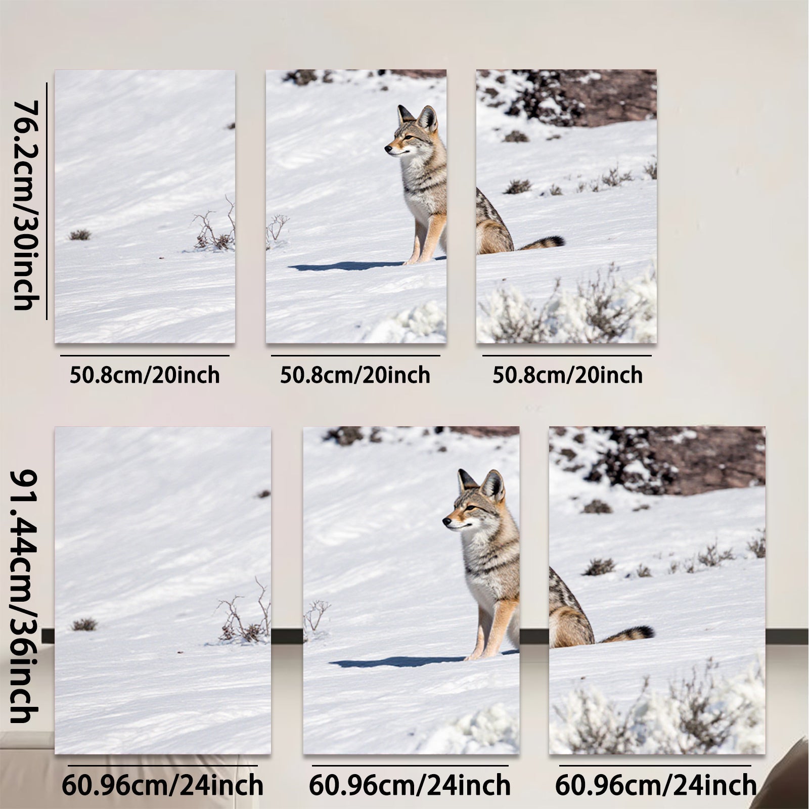 2D flat 1pc Winter Wildlife Coyote Portrait Rustic Farmhouse Wall Art Canvas Prints for Living Room Bedroom Decor Modern Gallery Wrapped Tealight