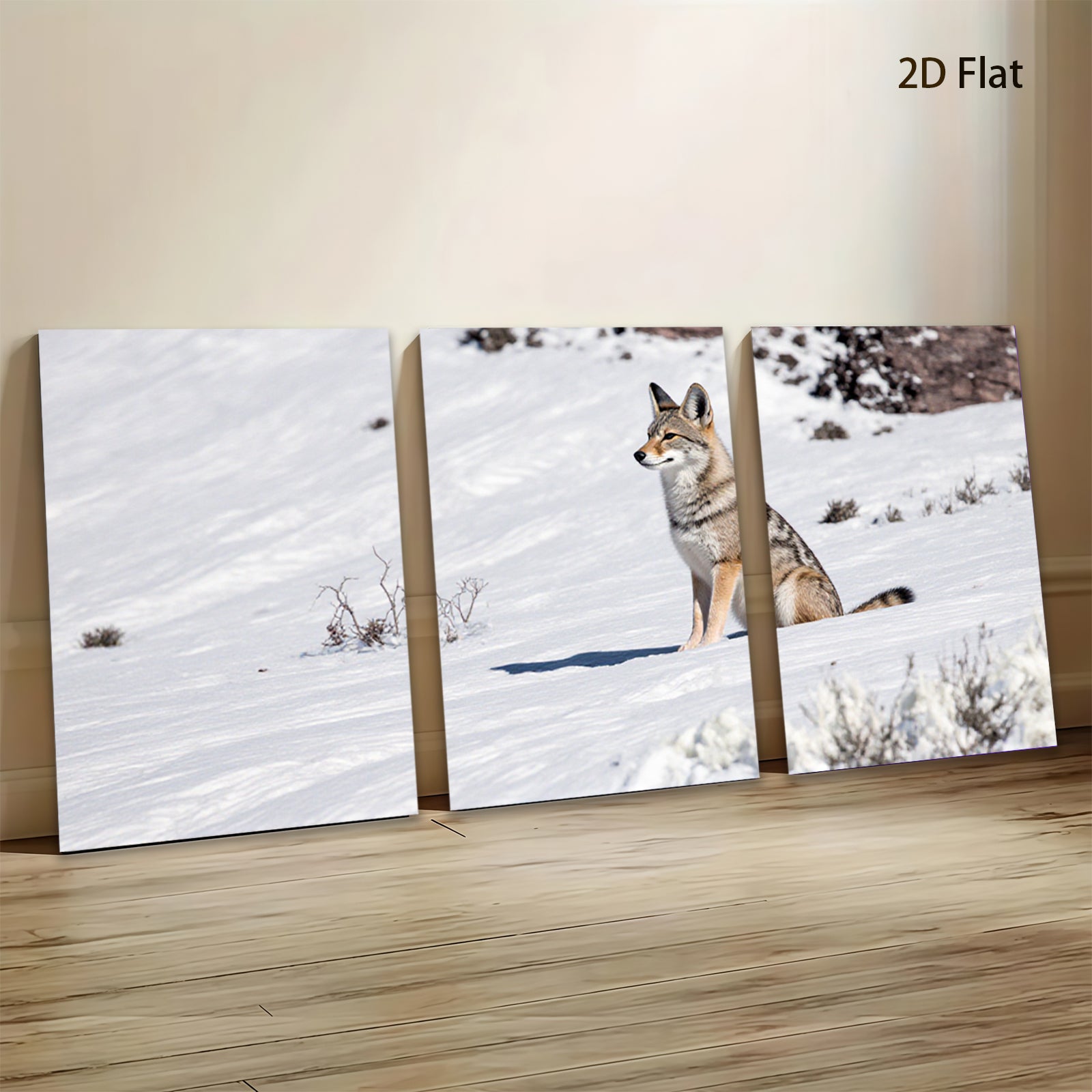 2D flat 1pc Winter Wildlife Coyote Portrait Rustic Farmhouse Wall Art Canvas Prints for Living Room Bedroom Decor Modern Gallery Wrapped Tealight