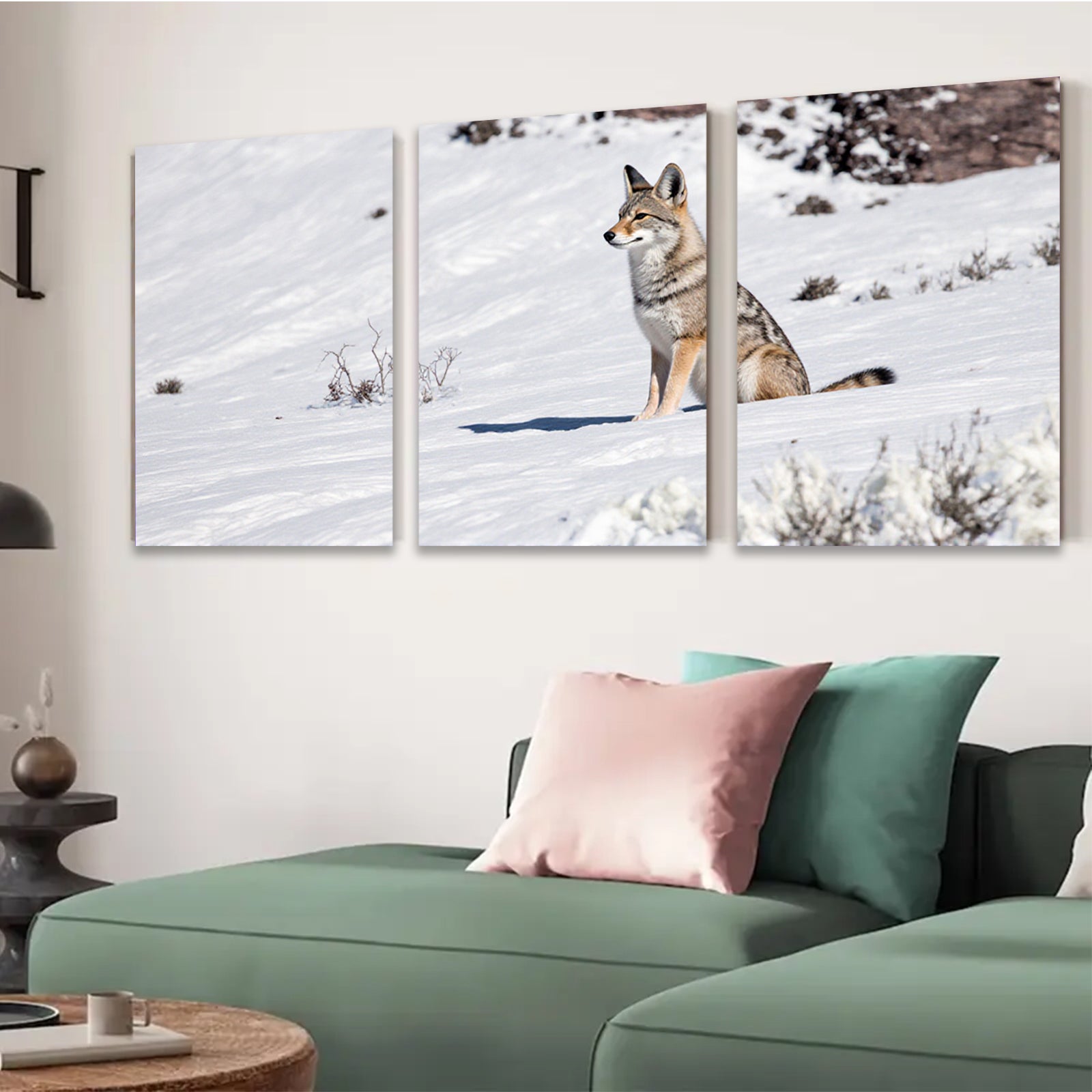 2D flat 1pc Winter Wildlife Coyote Portrait Rustic Farmhouse Wall Art Canvas Prints for Living Room Bedroom Decor Modern Gallery Wrapped Tealight