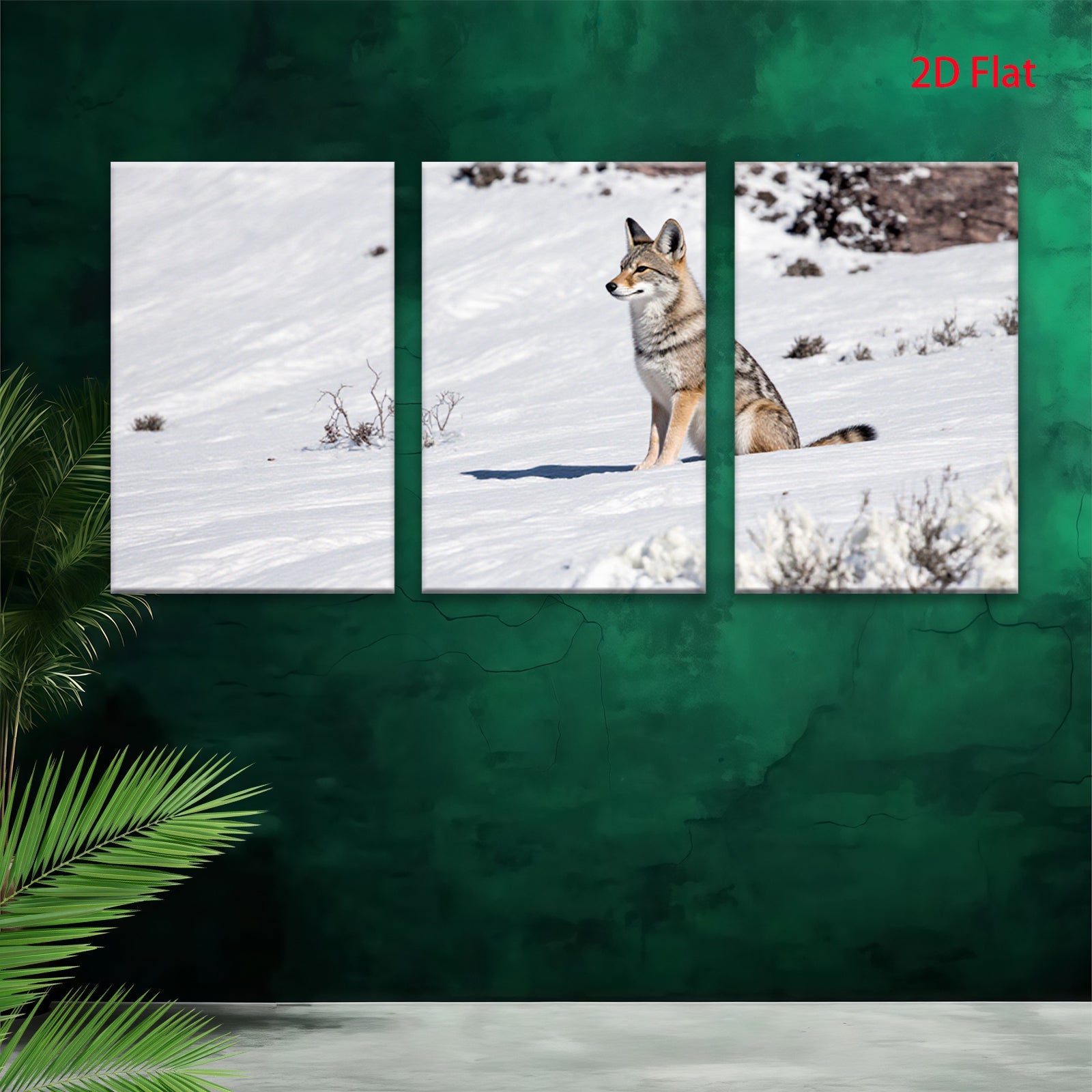 2D flat 1pc Winter Wildlife Coyote Portrait Rustic Farmhouse Wall Art Canvas Prints for Living Room Bedroom Decor Modern Gallery Wrapped Tealight