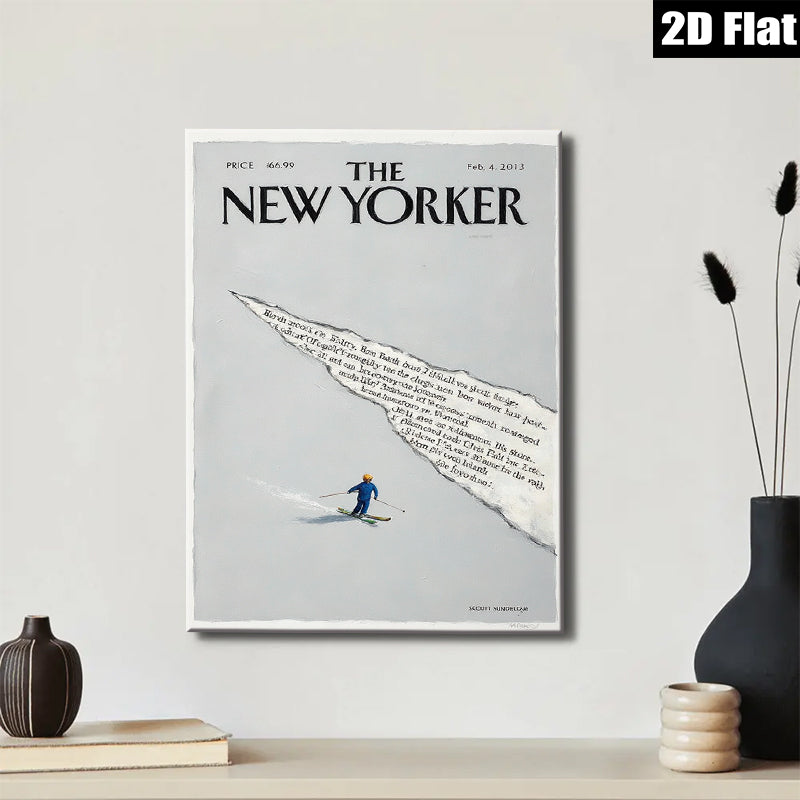 2D flat 1pc Winter skier descends snowy mountain slopes bold graphic print living room bedroom gallery wall art modern farmhouse décor cozy vibes