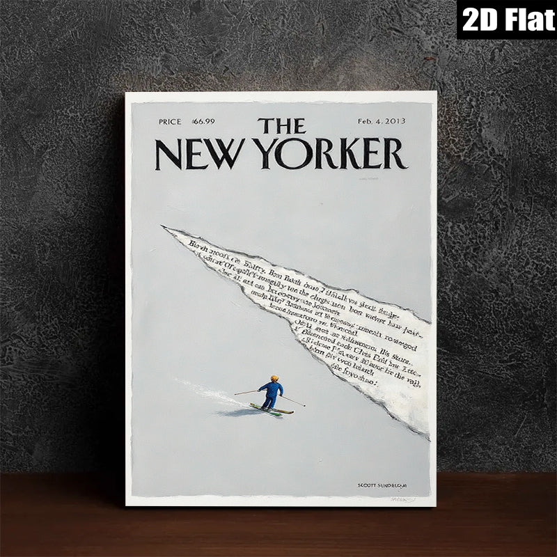 2D flat 1pc Winter skier descends snowy mountain slopes bold graphic print living room bedroom gallery wall art modern farmhouse décor cozy vibes