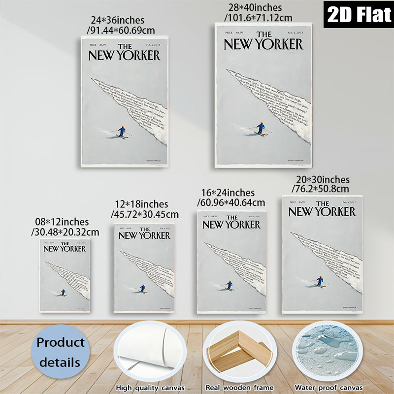 2D flat 1pc Winter skier descends snowy mountain slopes bold graphic print living room bedroom gallery wall art modern farmhouse décor cozy vibes