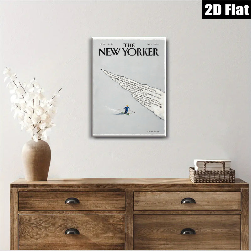 2D flat 1pc Winter skier descends snowy mountain slopes bold graphic print living room bedroom gallery wall art modern farmhouse décor cozy vibes