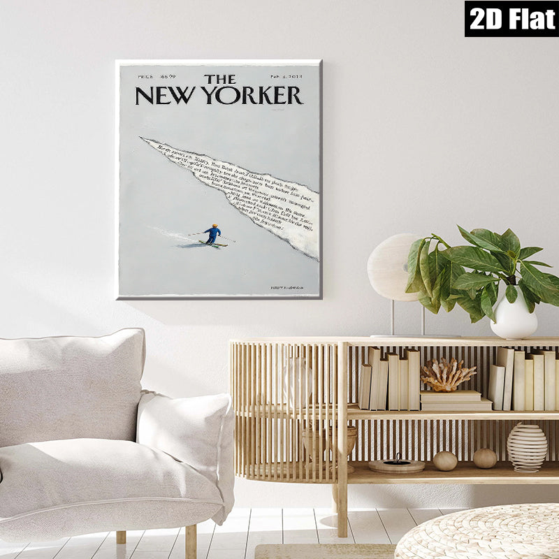 2D flat 1pc Winter skier descends snowy mountain slopes bold graphic print living room bedroom gallery wall art modern farmhouse décor cozy vibes