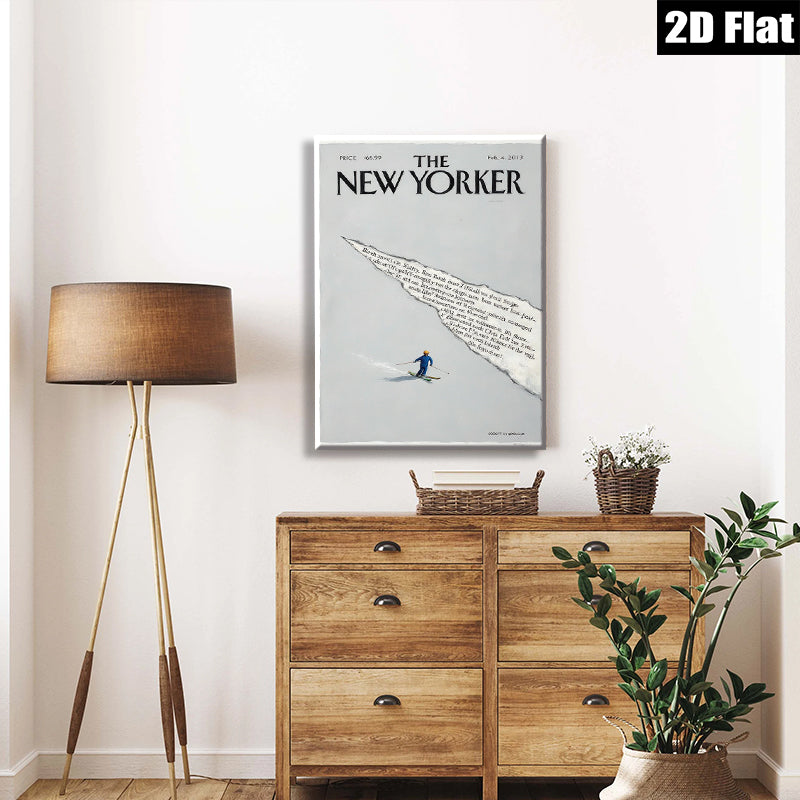 2D flat 1pc Winter skier descends snowy mountain slopes bold graphic print living room bedroom gallery wall art modern farmhouse décor cozy vibes