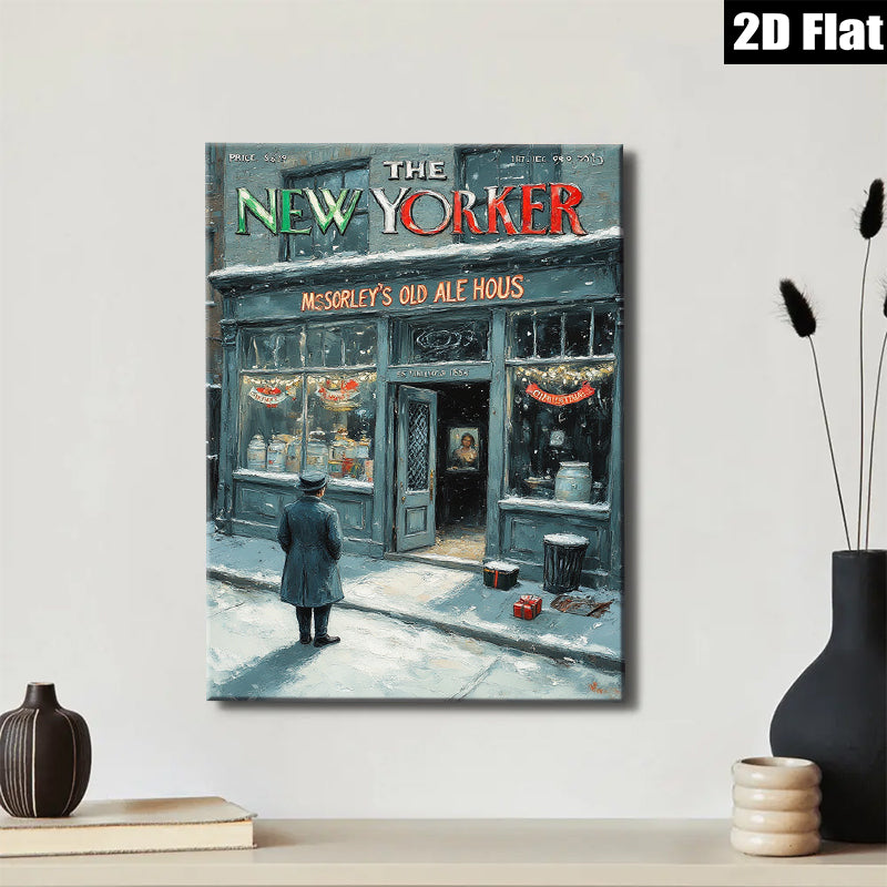2D flat 1pc Winter street scene nostalgic shopfront cozy living room bedroom gallery wall art modern farmhouse décor