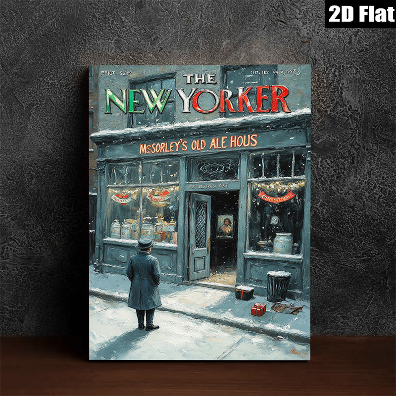 2D flat 1pc Winter street scene nostalgic shopfront cozy living room bedroom gallery wall art modern farmhouse décor