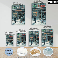 2D flat 1pc Winter street scene nostalgic shopfront cozy living room bedroom gallery wall art modern farmhouse décor