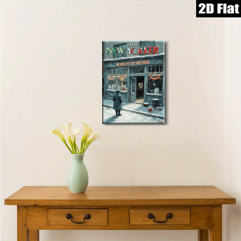 2D flat 1pc Winter street scene nostalgic shopfront cozy living room bedroom gallery wall art modern farmhouse décor