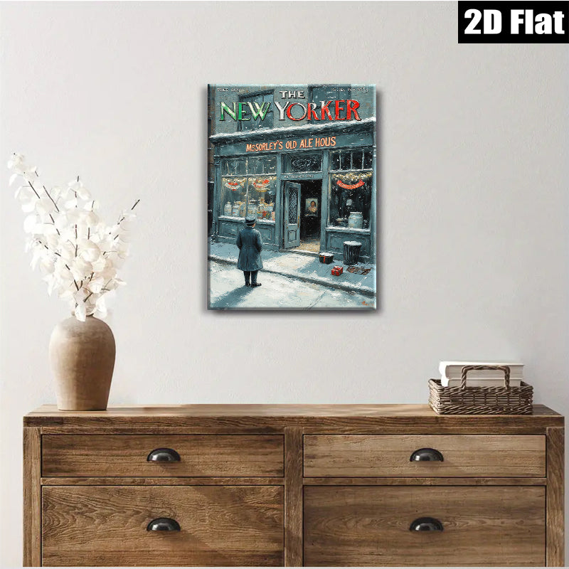 2D flat 1pc Winter street scene nostalgic shopfront cozy living room bedroom gallery wall art modern farmhouse décor