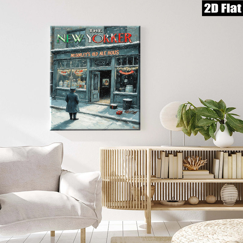 2D flat 1pc Winter street scene nostalgic shopfront cozy living room bedroom gallery wall art modern farmhouse décor