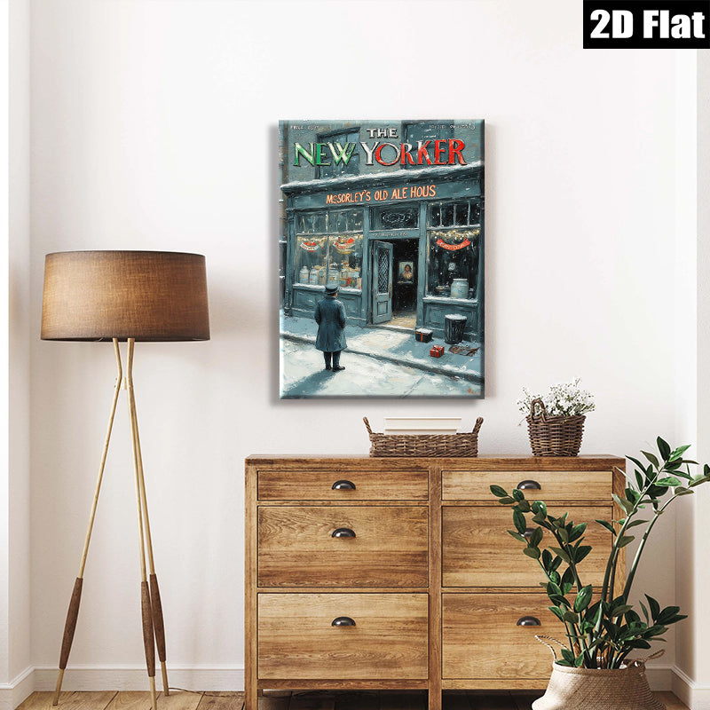 2D flat 1pc Winter street scene nostalgic shopfront cozy living room bedroom gallery wall art modern farmhouse décor
