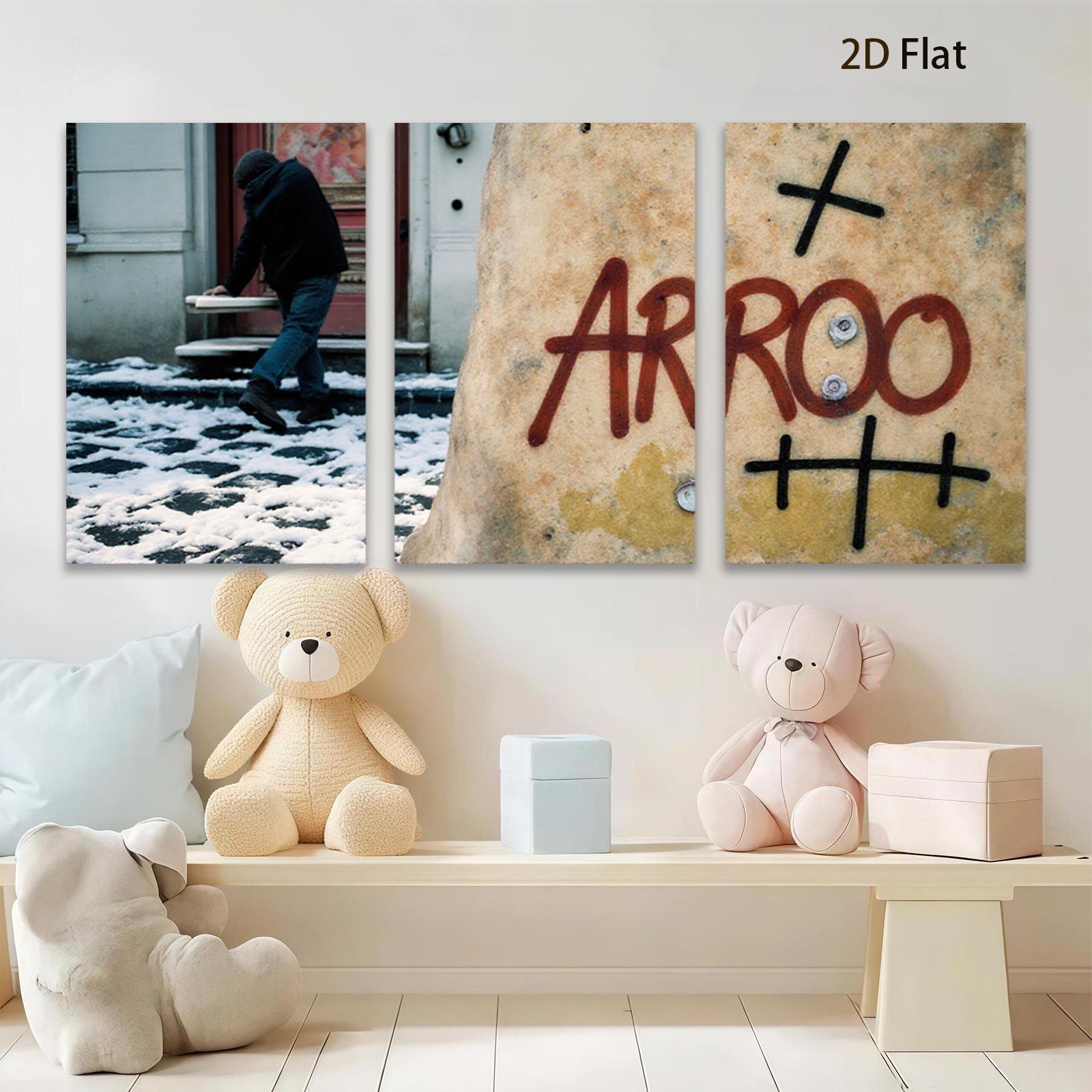 2D flat 1pc Winter street scene with graffiti bold urban wall art living room bedroom decor farmhouse style gallery wrapped canvas print modern minimalist