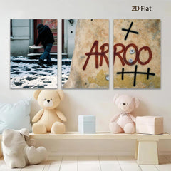 2D flat 1pc Winter street scene with graffiti bold urban wall art living room bedroom decor farmhouse style gallery wrapped canvas print modern minimalist