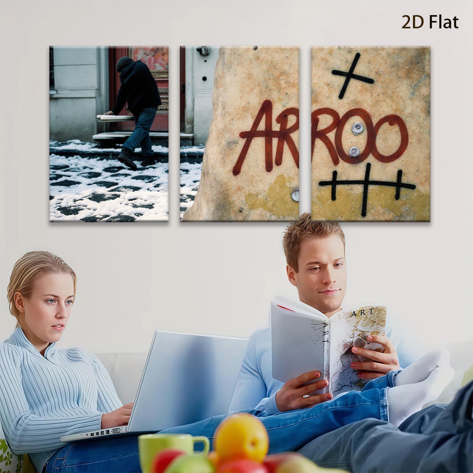 2D flat 1pc Winter street scene with graffiti bold urban wall art living room bedroom decor farmhouse style gallery wrapped canvas print modern minimalist