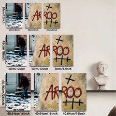 2D flat 1pc Winter street scene with graffiti bold urban wall art living room bedroom decor farmhouse style gallery wrapped canvas print modern minimalist