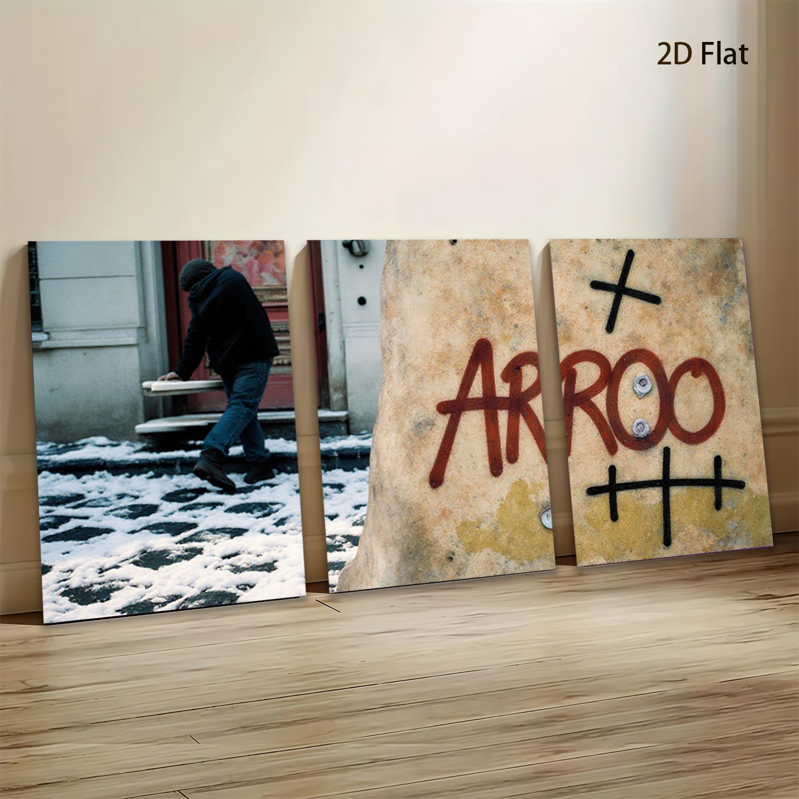 2D flat 1pc Winter street scene with graffiti bold urban wall art living room bedroom decor farmhouse style gallery wrapped canvas print modern minimalist