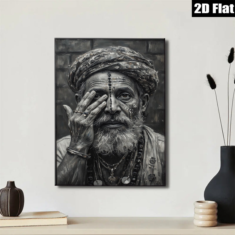 2D flat 1pc Wise Old Man Portrait Wall Art Living Room Bedroom Decor Farmhouse Rustic Gallery Wrapped Canvas Prints Modern Home Décor