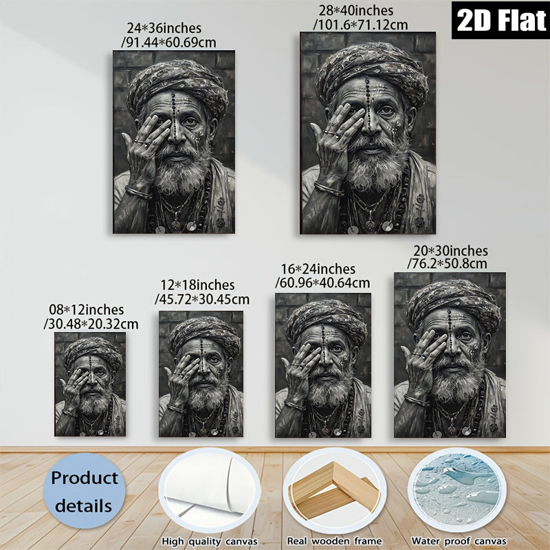 2D flat 1pc Wise Old Man Portrait Wall Art Living Room Bedroom Decor Farmhouse Rustic Gallery Wrapped Canvas Prints Modern Home Décor