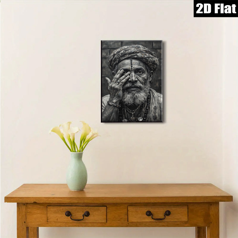2D flat 1pc Wise Old Man Portrait Wall Art Living Room Bedroom Decor Farmhouse Rustic Gallery Wrapped Canvas Prints Modern Home Décor