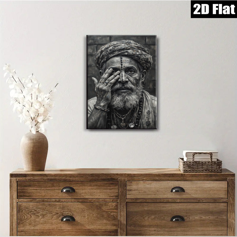 2D flat 1pc Wise Old Man Portrait Wall Art Living Room Bedroom Decor Farmhouse Rustic Gallery Wrapped Canvas Prints Modern Home Décor
