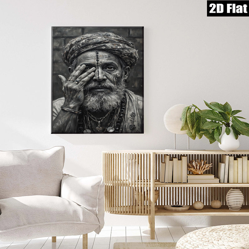 2D flat 1pc Wise Old Man Portrait Wall Art Living Room Bedroom Decor Farmhouse Rustic Gallery Wrapped Canvas Prints Modern Home Décor