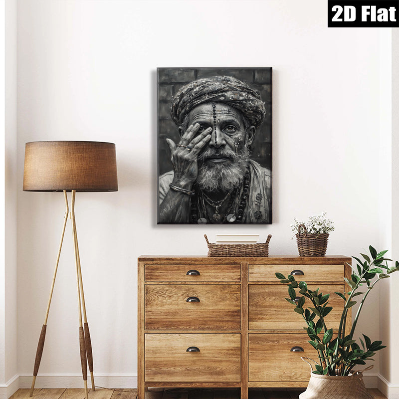 2D flat 1pc Wise Old Man Portrait Wall Art Living Room Bedroom Decor Farmhouse Rustic Gallery Wrapped Canvas Prints Modern Home Décor