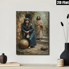 2D flat 1pc Woman Resting Near Jesus Biblical Scene Wall Art Living Room Bedroom Decor Farmhouse Style Canvas Prints Religious Artwork Modern Home Decorations