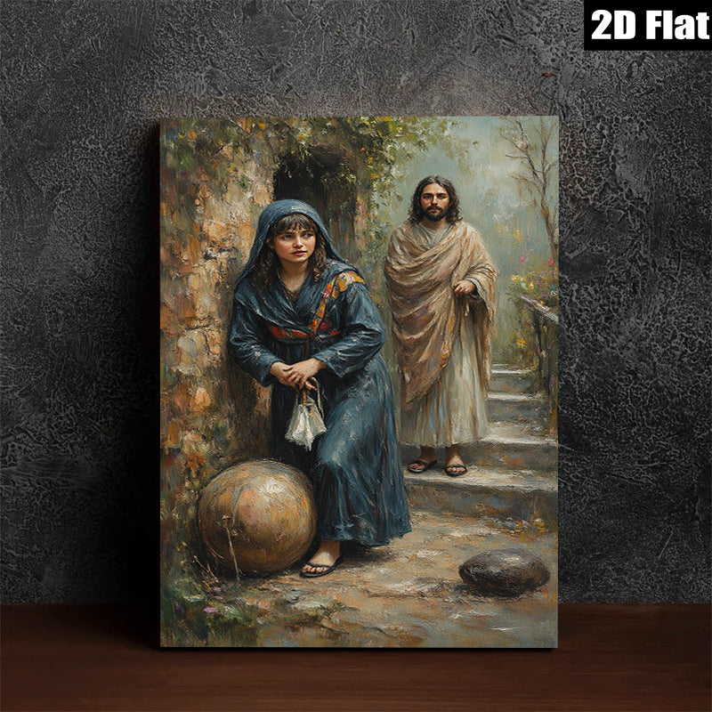 2D flat 1pc Woman Resting Near Jesus Biblical Scene Wall Art Living Room Bedroom Decor Farmhouse Style Canvas Prints Religious Artwork Modern Home Decorations
