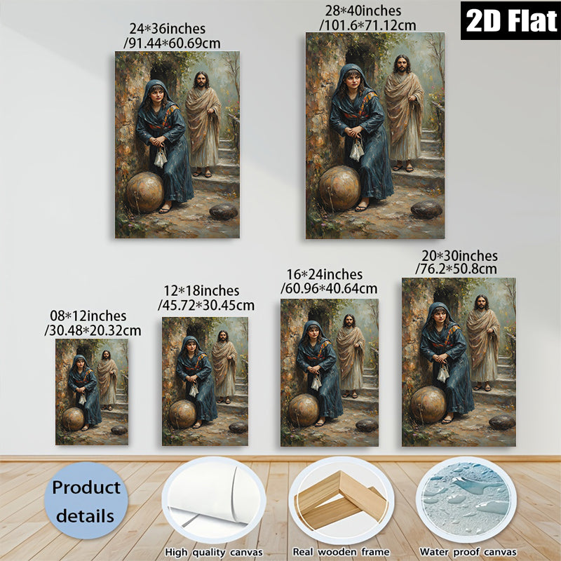 2D flat 1pc Woman Resting Near Jesus Biblical Scene Wall Art Living Room Bedroom Decor Farmhouse Style Canvas Prints Religious Artwork Modern Home Decorations
