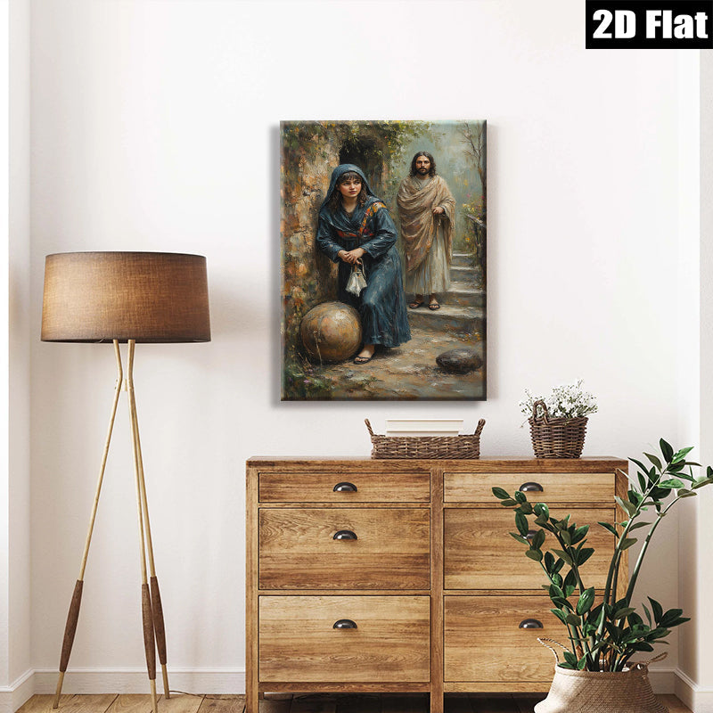 2D flat 1pc Woman Resting Near Jesus Biblical Scene Wall Art Living Room Bedroom Decor Farmhouse Style Canvas Prints Religious Artwork Modern Home Decorations