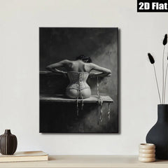 2D flat 1pc Woman in Corset Dramatic Moody Wall Art Bathroom Decor Living Room Canvas Prints Modern Farmhouse Style Rustic Chic Bedroom Artwork Gallery Wrapped