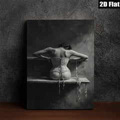 2D flat 1pc Woman in Corset Dramatic Moody Wall Art Bathroom Decor Living Room Canvas Prints Modern Farmhouse Style Rustic Chic Bedroom Artwork Gallery Wrapped
