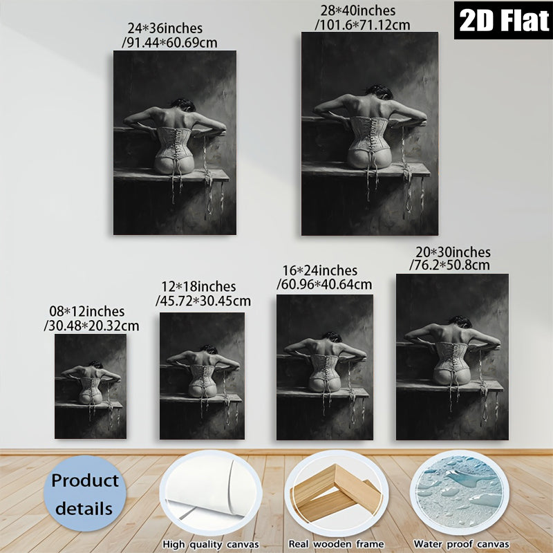 2D flat 1pc Woman in Corset Dramatic Moody Wall Art Bathroom Decor Living Room Canvas Prints Modern Farmhouse Style Rustic Chic Bedroom Artwork Gallery Wrapped