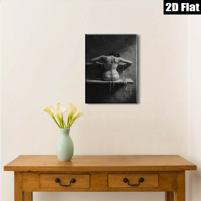2D flat 1pc Woman in Corset Dramatic Moody Wall Art Bathroom Decor Living Room Canvas Prints Modern Farmhouse Style Rustic Chic Bedroom Artwork Gallery Wrapped