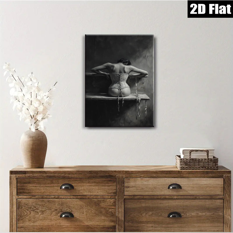 2D flat 1pc Woman in Corset Dramatic Moody Wall Art Bathroom Decor Living Room Canvas Prints Modern Farmhouse Style Rustic Chic Bedroom Artwork Gallery Wrapped
