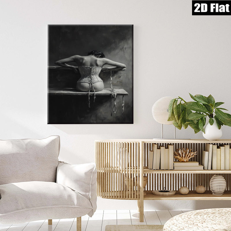 2D flat 1pc Woman in Corset Dramatic Moody Wall Art Bathroom Decor Living Room Canvas Prints Modern Farmhouse Style Rustic Chic Bedroom Artwork Gallery Wrapped