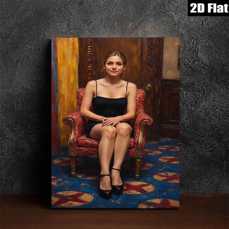 2D flat 1pc Woman in Red Chair Portrait Living Room Bedroom Gallery Wall Art Modern Farmhouse Rustic Chic Decor