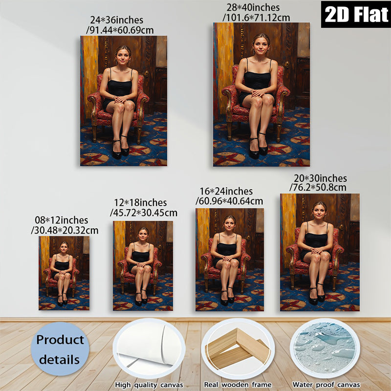 2D flat 1pc Woman in Red Chair Portrait Living Room Bedroom Gallery Wall Art Modern Farmhouse Rustic Chic Decor
