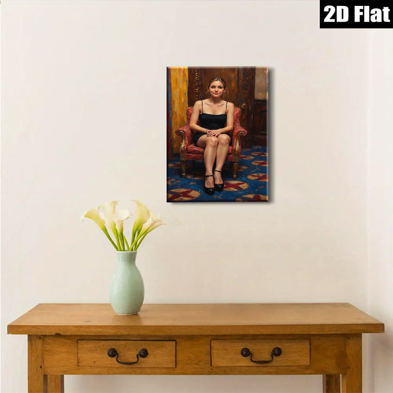2D flat 1pc Woman in Red Chair Portrait Living Room Bedroom Gallery Wall Art Modern Farmhouse Rustic Chic Decor