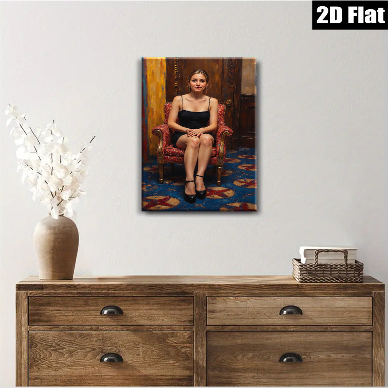 2D flat 1pc Woman in Red Chair Portrait Living Room Bedroom Gallery Wall Art Modern Farmhouse Rustic Chic Decor