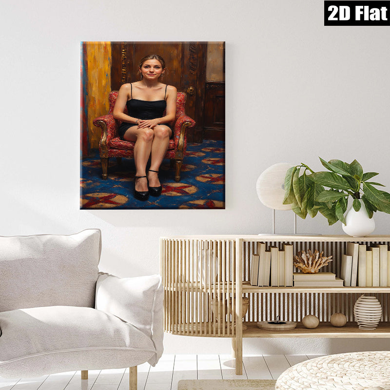 2D flat 1pc Woman in Red Chair Portrait Living Room Bedroom Gallery Wall Art Modern Farmhouse Rustic Chic Decor
