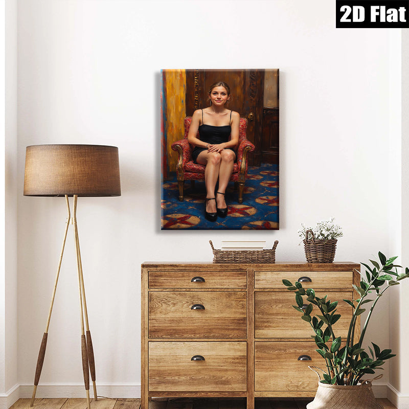 2D flat 1pc Woman in Red Chair Portrait Living Room Bedroom Gallery Wall Art Modern Farmhouse Rustic Chic Decor