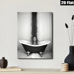 2D flat 1pc Woman in Tub Dramatic Hair Surreal Portrait Bathroom Wall Art Home Decor Living Room Bedroom Modern Farmhouse Gallery Wrapped Canvas Prints