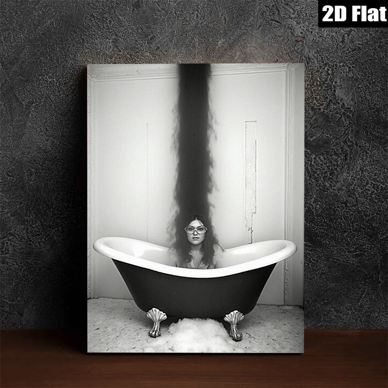 2D flat 1pc Woman in Tub Dramatic Hair Surreal Portrait Bathroom Wall Art Home Decor Living Room Bedroom Modern Farmhouse Gallery Wrapped Canvas Prints