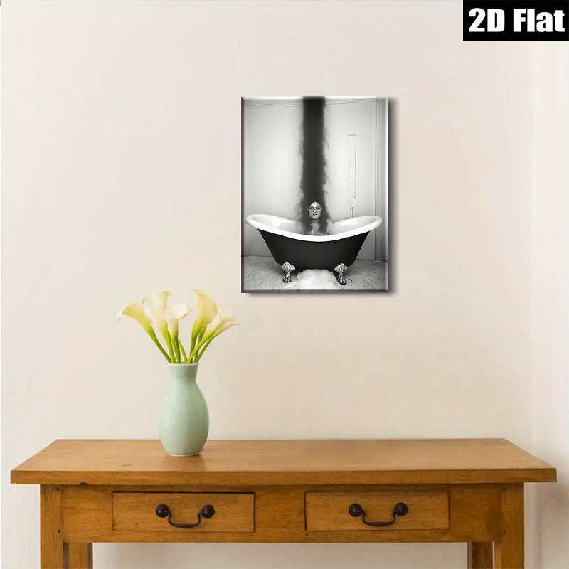 2D flat 1pc Woman in Tub Dramatic Hair Surreal Portrait Bathroom Wall Art Home Decor Living Room Bedroom Modern Farmhouse Gallery Wrapped Canvas Prints